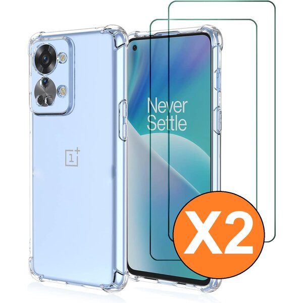 Ntech Hoesje geschikt voor OnePlus N30 Hoesje transparant - Anti Shock silicone hoesje OnePlus N30 case met 2 Pack Screenprotector tempered glass voor OnePlus N30