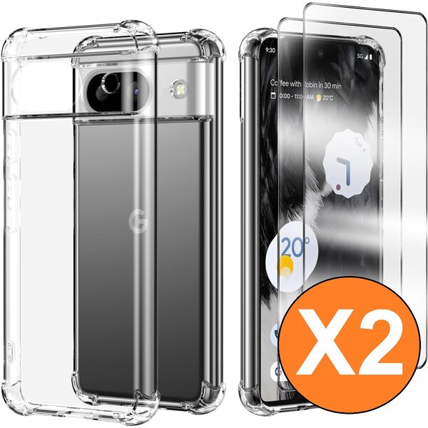 Ntech Hoesje geschikt voor Google Pixel 9 / Pixel 9 Pro Hoesje transparant - Anti Shock silicone hoesje Google Pixel 9 case met 2 Pack Screenprotector tempered glass voor Pixel 9 Pro