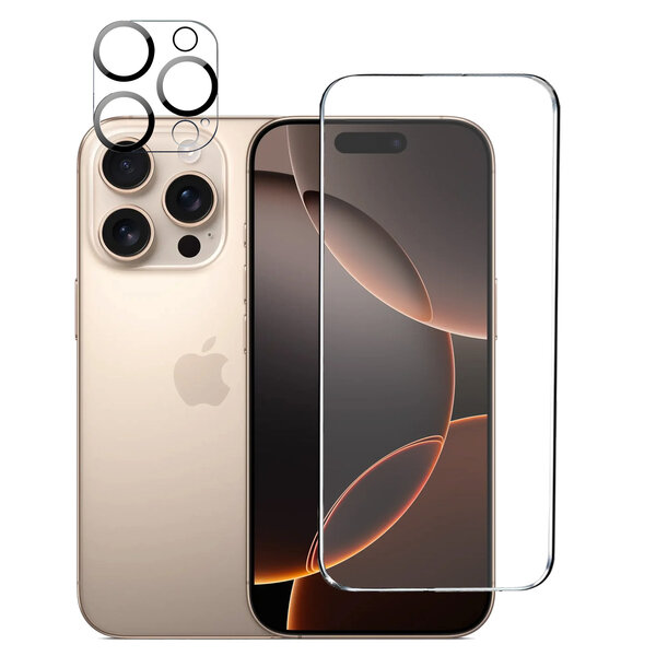 Ntech Tempered glass Screenprotector en Camera lens Protector Geschikt voor iPhone 16 Pro - Beschermglas - gehard glas - 1+1 Stuk