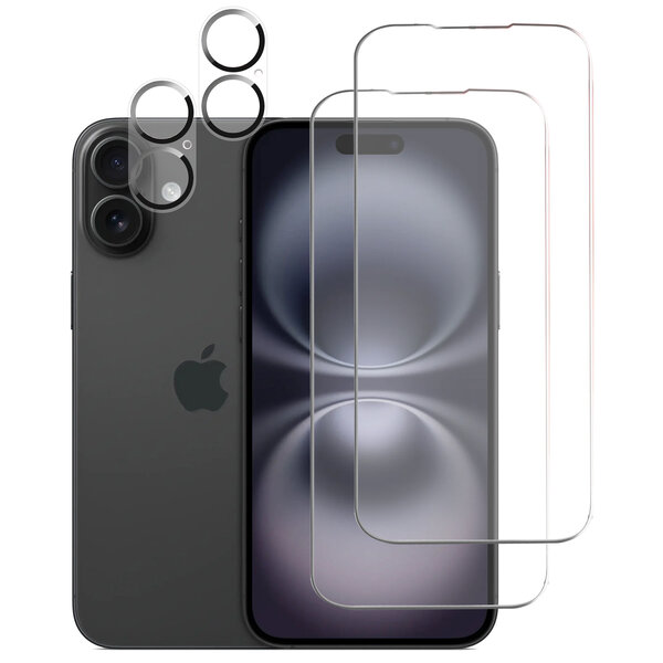 Ntech Tempered glass Screenprotectors en Camera lens Geschikt voor iPhone 16 Plus - Beschermglas - Glasplaatje - 2+2 stuks