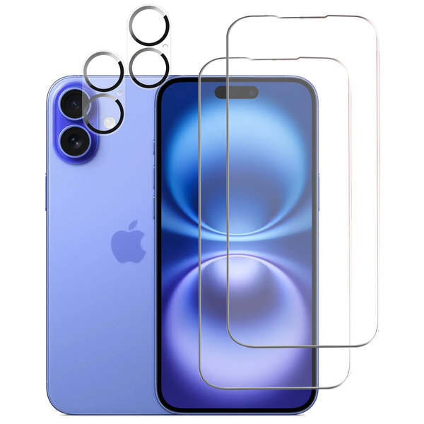 Ntech Tempered glass Screenprotectors en Camera lens Geschikt voor iPhone 16 - Beschermglas - Glasplaatje - 2+2 stuks