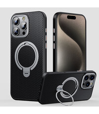 Ntech Hoesje geschikt voor iPhone 15 Pro Magsafe  hoesje met Carbon uitvoering