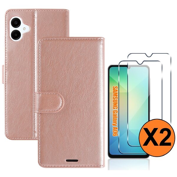 Ntech Hoesje geschikt voor Samsung Galaxy A06 hoesje bookcase Rose Goud - Met screenprotector tempered glass voor Galaxy A06 4G - 2x