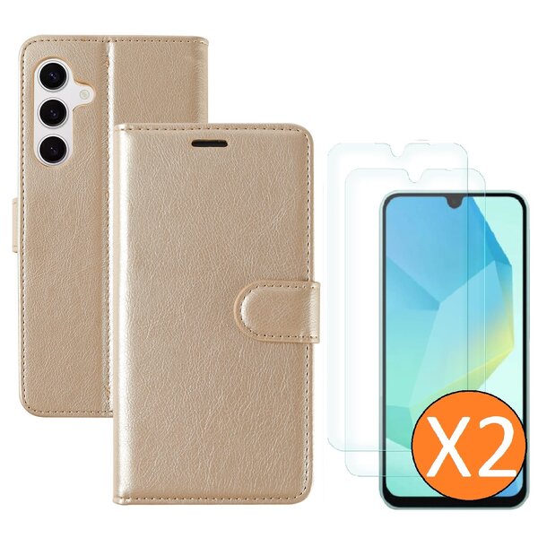 Ntech Hoesje geschikt voor Samsung Galaxy A16 4G / 5G hoesje Goud pasjeshouder telefoon hoes - Met screenprotector tempered glass voor Galaxy A16 4G / 5G - 2x
