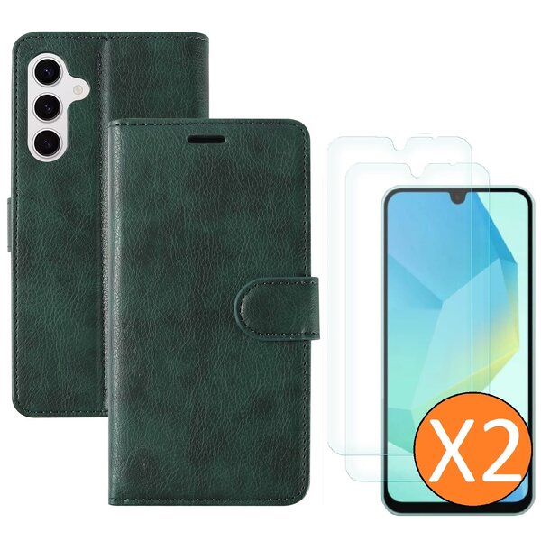 Ntech Hoesje geschikt voor Samsung Galaxy A16 4G / 5G hoesje Groen pasjeshouder telefoon hoes - Met screenprotector tempered glass voor Galaxy A16 4G / 5G - 2x