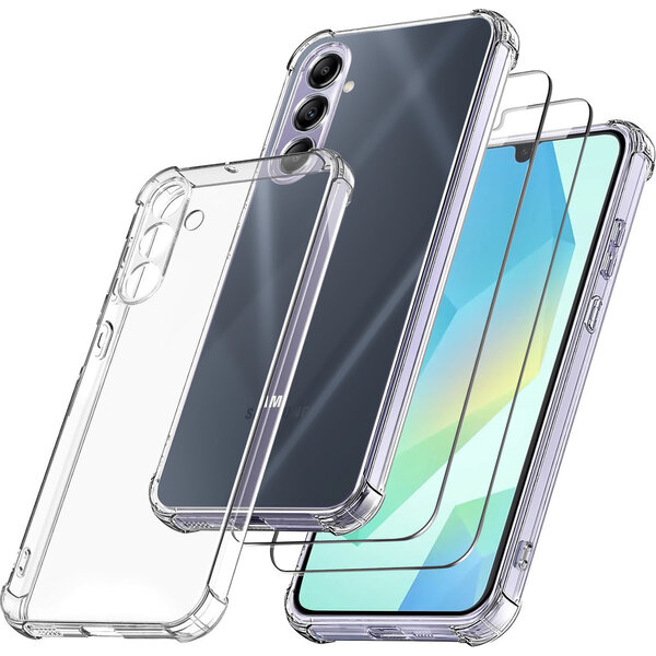 Ntech Hoesje geschikt voor Samsung A16 4G / 5G transparant Anti Shock silicone hoesje Met gehard glas Screenprotector - 2 pack