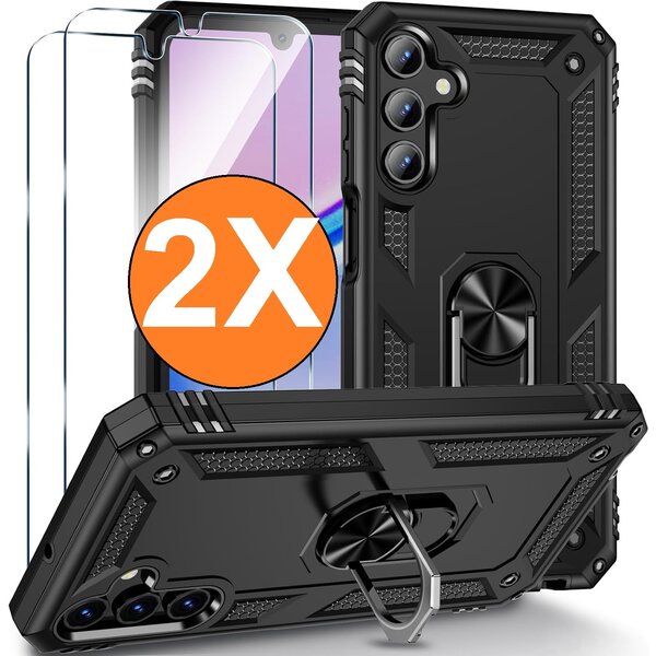Ntech Hoesje Geschikt voor Samsung Galaxy A16 4G / 5G Hoesje Zwart Anti-Shock Hybrid Armor hoesje Met Draaibare Ring Houder - Samsung A16 4G / 5G Screenprotector 2 pack