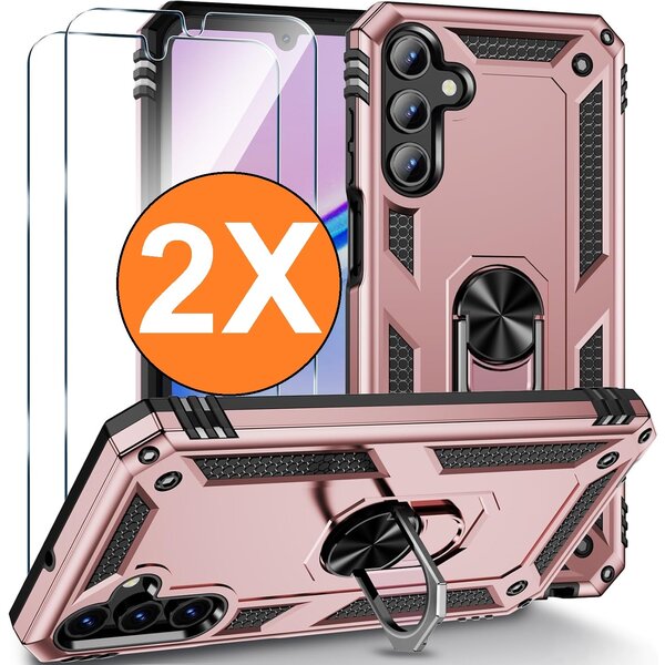 Ntech Hoesje Geschikt voor Samsung Galaxy A16 4G / 5G Hoesje Rose Goud Anti-Shock Hybrid Armor hoesje Met Draaibare Ring Houder - Samsung A16 4G / 5G Screenprotector 2 pack