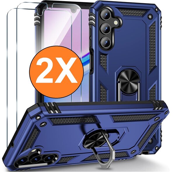 Ntech Hoesje Geschikt voor Samsung Galaxy A16 4G / 5G Hoesje Blauw Anti-Shock Hybrid Armor hoesje Met Draaibare Ring Houder - Samsung A16 4G / 5G Screenprotector 2 pack