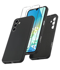 Ntech Hoesje geschikt voor Samsung Galaxy A16 4G / 5G Hoesje siliconen  met  2 stuks Screenprotector Zwart