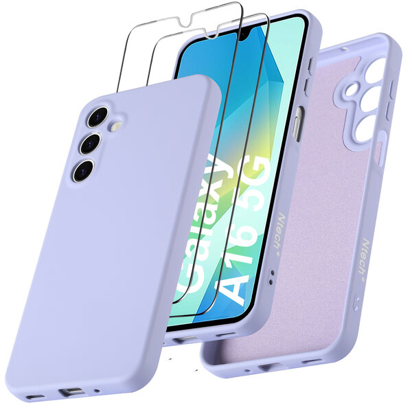 Ntech Hoesje geschikt voor Samsung Galaxy A16 4G / 5G Hoesje siliconen Lila zacht siliconen hoesje TPU - met Samsung A16 4G / 5G Screenprotector - 2 stuks