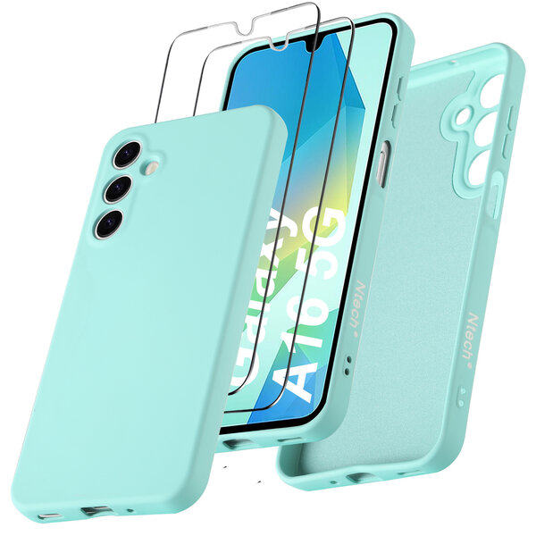 Ntech Hoesje geschikt voor Samsung Galaxy A16 4G / 5G Hoesje siliconen Mint Groen zacht siliconen hoesje TPU - met Samsung A16 4G / 5G Screenprotector - 2 stuks