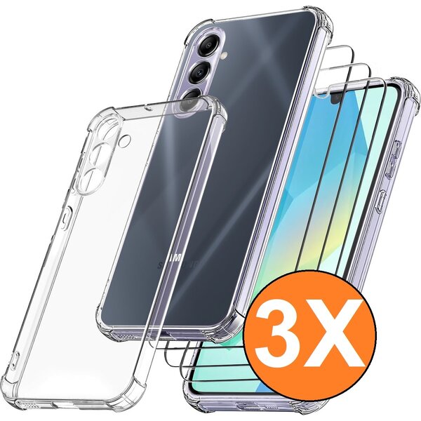 Ntech Hoesje geschikt voor Samsung A16 4G / 5G transparant Silicone hoesje Anti Shock hoesje Met gehard glas Screenprotector - 3 pack