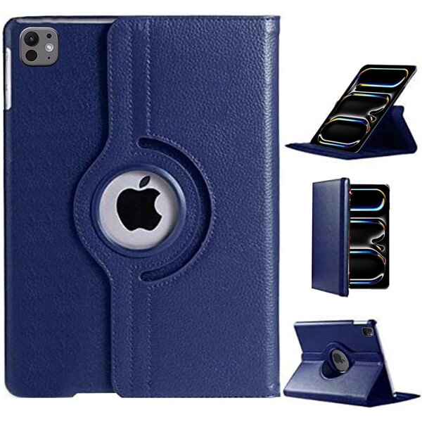 Ntech Hoes geschikt voor iPad Pro 11 inch M5 2025/M4 2024 hoes Donker Blauw - iPad pro 2025 hoes M5 hoes 360° draaibare Bookcase