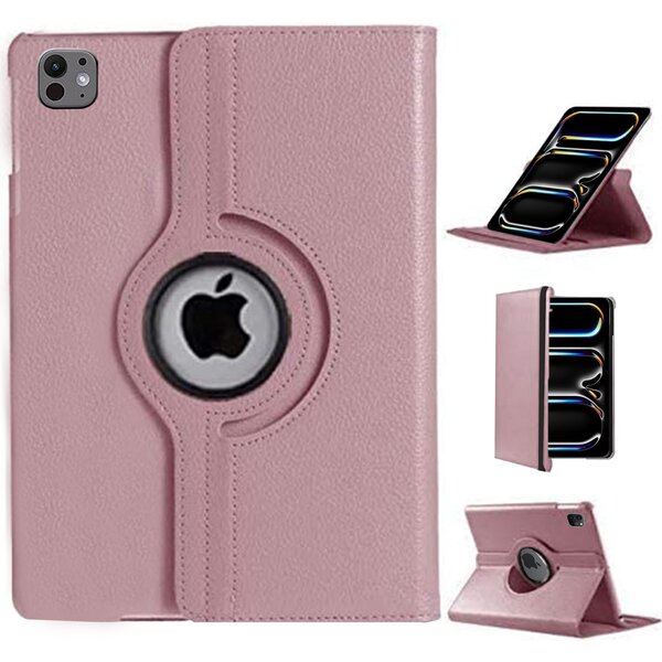 Ntech Hoes geschikt voor iPad Pro 11 inch M5 2025/M4 2024 hoes Rose Goud - iPad pro 2025 hoes M5 hoes 360° draaibare Bookcase