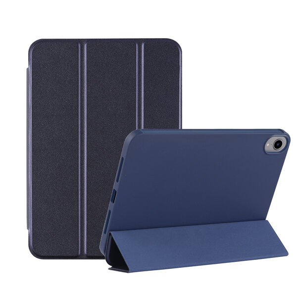 Ntech Tablet Hoes geschikt voor iPad Mini 7 (A17 Pro 2024) hoes Donker Blauw  soft Silicone smart cover - Trifold Hoes geschikt voor iPad Mini 2024 / Mini 6 hoes Triold Bookcase