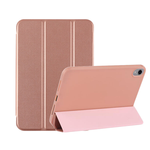 Ntech Tablet Hoes geschikt voor iPad Mini 7 (A17 Pro 2024) hoes Rose Goud soft Silicone smart cover - Trifold Hoes geschikt voor iPad Mini 2024 / Mini 6 hoes Triold Bookcase