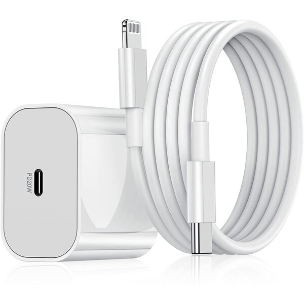 Ntech 20W USB C Adapter / Oplader Met 1M lightning naar usb C kabel Geschikt voor iPhone 14/ 14 Pro/ 14 Max/ 13/ 13 Pro/ 13 Pro Max/ 12/ 11/ Xr/ Xs Max/ 8/ 8 Plus/ Pro - Oplader / Snellader geschikt voor Apple iPhone