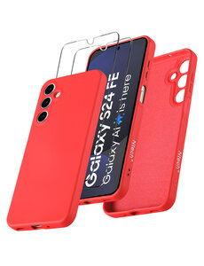 Ntech Hoesje geschikt voor Samsung Galaxy S24 FE Hoesje siliconen Rood
