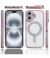 Ntech Hoesje Geschikt voor iPhone 16 Magsafe hoes Lens beschermer Rose Goud
