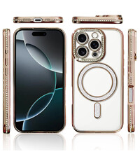 Ntech Hoesje Geschikt voor iPhone 16 Pro Magsafe hoes Lens beschermer Goud