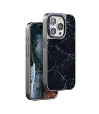 Ntech Telefoonhoesje Geschikt voor iPhone 15 Pro Max hoesje Marmeren Hoes Zwart