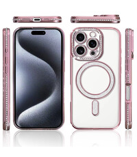 Ntech Hoesje Geschikt voor iPhone 15 Pro Magsafe hoes Lens beschermer Rose Goud