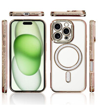 Ntech Hoesje Geschikt voor iPhone 15 Plus Magsafe hoes Lens beschermer Goud
