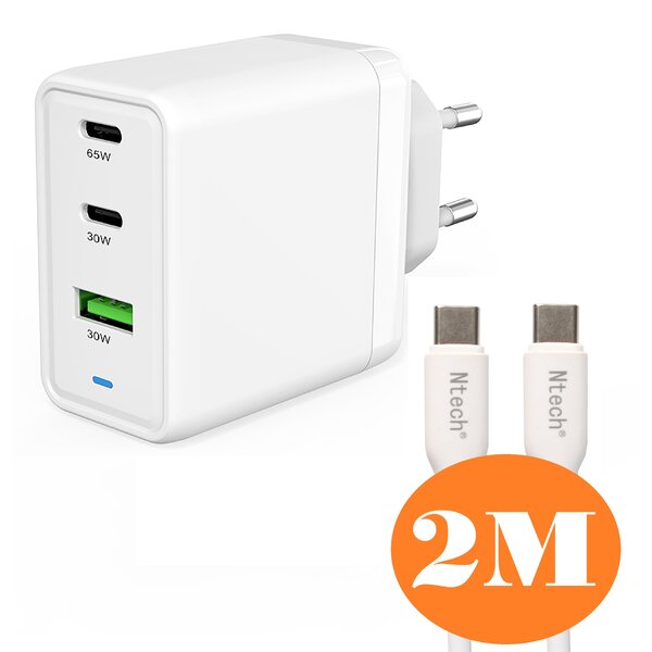 Ntech Ntech 65W USB-C Adapter/Oplader - geschikt voor Nintendo Switch - Asus - Acer - HP - Lenovo - Dell - Macbook  Air, Macbook Pro -Toshiba - Medion - Surface - Samsung Galaxy Book