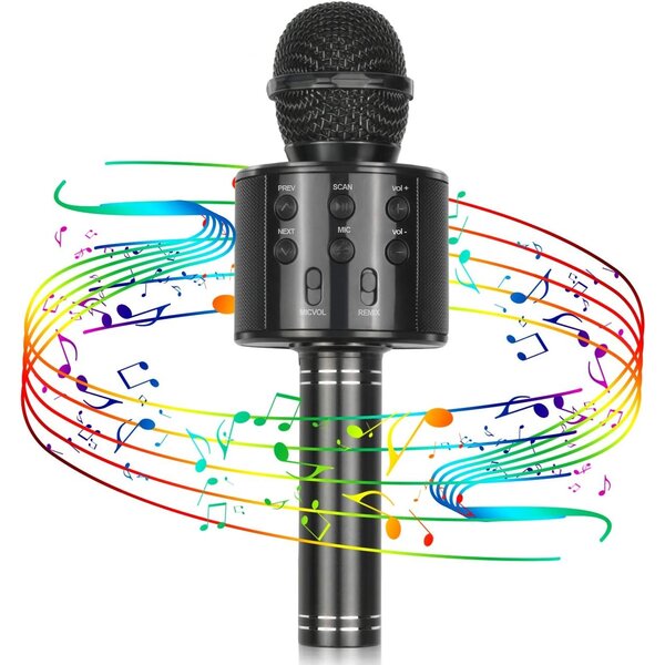 Ntech Karaoke Microfoon met Bluetooth en Echo Effect  Zwart - Karaoke Set voor Volwassenen  Speaker en Lichteffecten - Stemvervormer