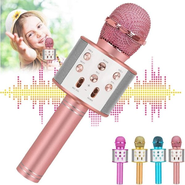 Ntech Karaoke Microfoon met Bluetooth en Echo Effect  Rose Goud - Karaoke Set voor Volwassenen  Speaker en Lichteffecten - Stemvervormer