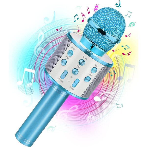 Ntech Karaoke Microfoon met Bluetooth en Echo Effect Blauw - Karaoke Set voor Volwassenen  Speaker en Lichteffecten - Stemvervormer