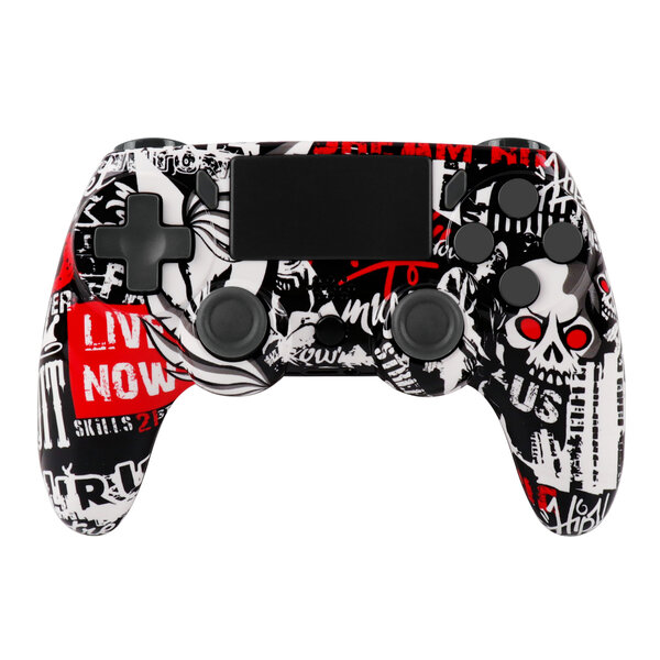 Ntech Ntech PS4 Controller Geschikt voor PS4 en PS3 - PS4 controller Draadloos Skull Rood - Audio Jack Input - Touch Sensor - Dual Trilmotoren Draadloze Controller