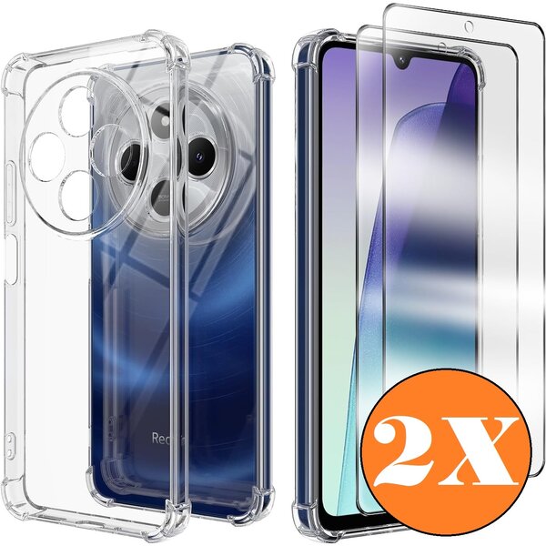 Ntech Hoesje Geschikt Voor Redmi 14C 4G/Redmi A4 Hoesje transparant Anti Shock silicone Hoesje Geschikt Voor Redmi 14C 4G / Poco C75 Screenprotector Glazen 2 pack