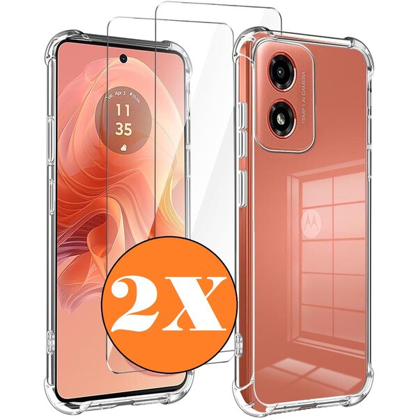Ntech Hoesje Geschikt voor Motorola E14 / G04 / Moto G24 Hoesje transparant Anti Shock silicone Hoesje Geschikt Voor Motorola E14 / G04 / Moto G24  Screenprotector Glazen 2 pack