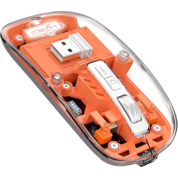 Ntech Draadloze Muis voor Laptop en Computer Oranje - Bluetooth - Ergonomisch 2.4G -  LED Transparant omhulsel - Laptop - Universeel - LED - USB C