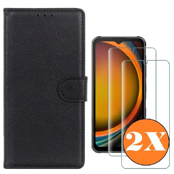 Ntech Hoesje geschikt voor Samsung Galaxy Xcover 7 hoesje Zwart pasjeshouder telefoon hoes - Met screenprotector tempered glass voor Galaxy Xcover 7 - 2x