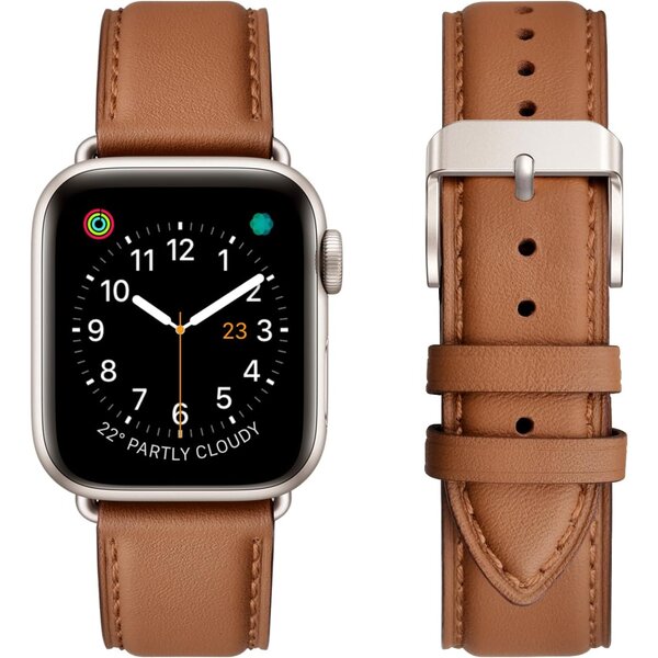 Ntech Ntech Leer Bandje Bruin Geschikt voor Apple Watch Bandje Series 1/2/3/4/5/6/7/8/9/SE/SE 2 met case size 38 mm / 40 mm / 41 mm en Watch 10 (42 mm)