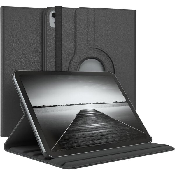 Ntech Hoes Geschikt voor iPad Air 11 inch (2024) M2 Hoes Zwart, iPad Air 6th / 5th / 4th Generation Hoes (2024/2022/2020) - 360° draaibare Bookcase