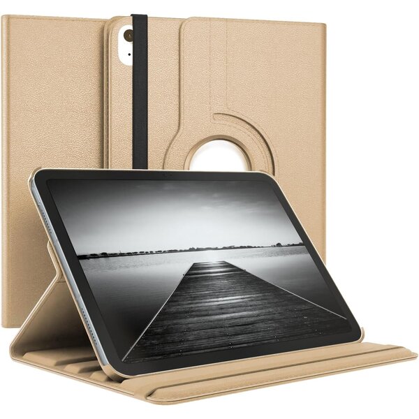 Ntech Hoes Geschikt voor iPad Air 11 inch (2024) M2 Hoes Goud, iPad Air 6th / 5th / 4th Generation Hoes (2024/2022/2020) - 360° draaibare Bookcase