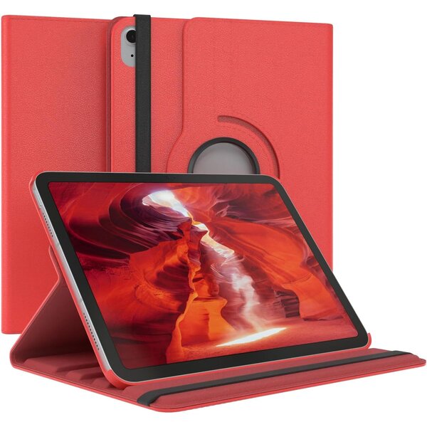 Ntech Hoes Geschikt voor iPad Air 11 inch (2024) M2 Hoes Rood, iPad Air 6th / 5th / 4th Generation Hoes (2024/2022/2020) - 360° draaibare Bookcase