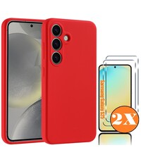 Ntech Hoesje geschikt voor Samsung Galaxy S25 Hoesje siliconen Rood zacht TPU backcover