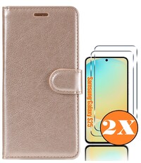 Ntech Hoesje geschikt voor Samsung Galaxy S25 bookcase Goud