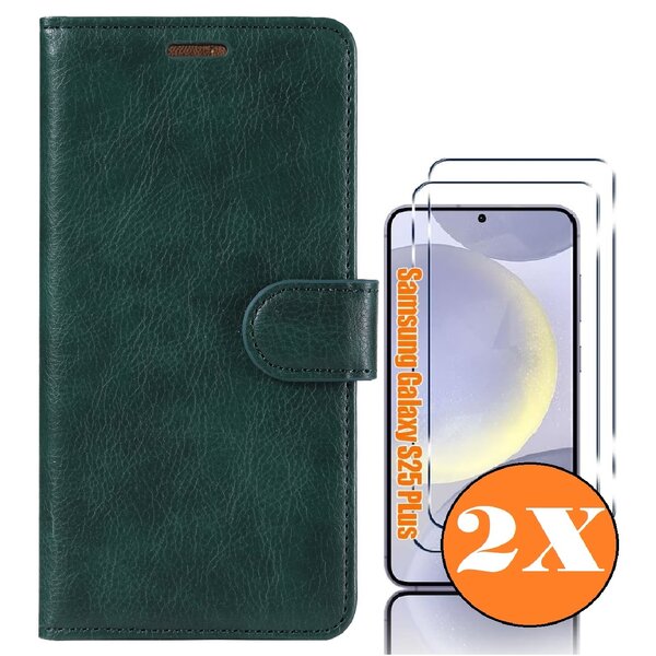 Ntech Hoesje geschikt voor Samsung Galaxy S25 Plus bookcase Groen - Met screenprotector tempered glass Galaxy S25 Plus - 2x