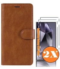 Ntech Hoesje geschikt voor Samsung Galaxy S25 Ultra bookcase Bruin