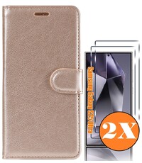 Ntech Hoesje geschikt voor Samsung Galaxy S25 Ultra bookcase Goud