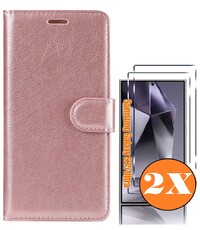 Ntech Hoesje geschikt voor Samsung Galaxy S25 Ultra bookcase Rose Goud