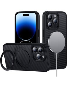 Ntech Hoesje geschikt voor iPhone 14 Pro Max Magsafe  hoesje met Carbon uitvoering