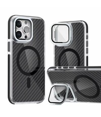 Ntech Magsafe Hoesje Geschikt voor iPhone 15 Pro Max hoesje Heavy Duty Carbon Case Zwart