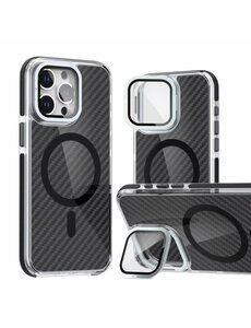Ntech Magsafe Hoesje Geschikt voor iPhone 15 Pro Max hoesje Heavy Duty Carbon Case Zwart